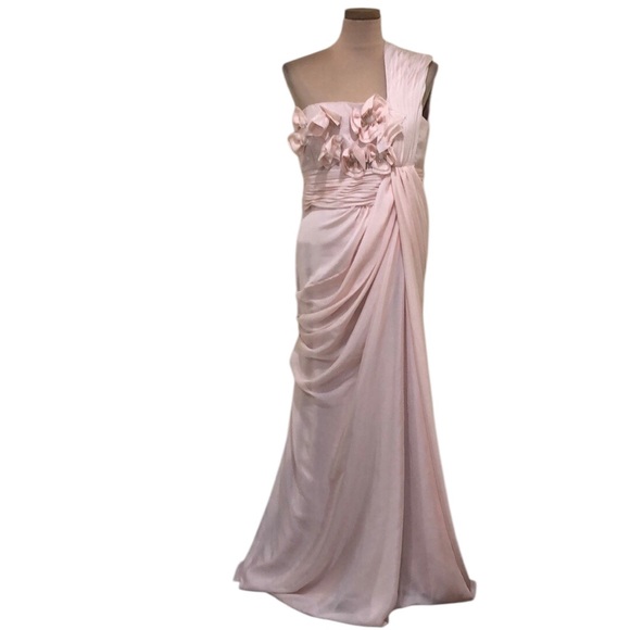 Adrianna Papell Collection Formal Maxi Dress Size 14 Blush Pink Floral Applique